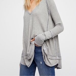 FREE PEOPLE LAGUNA GREY THERMAL LONG SLEEVE TOP